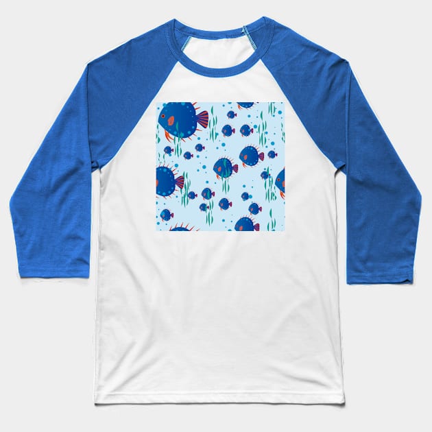 Sea Fish Pattern Background Seamless Baseball T-Shirt by MichelMM